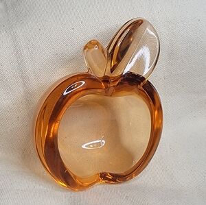 Amber Colored Art Glass Apple Trinket Dish